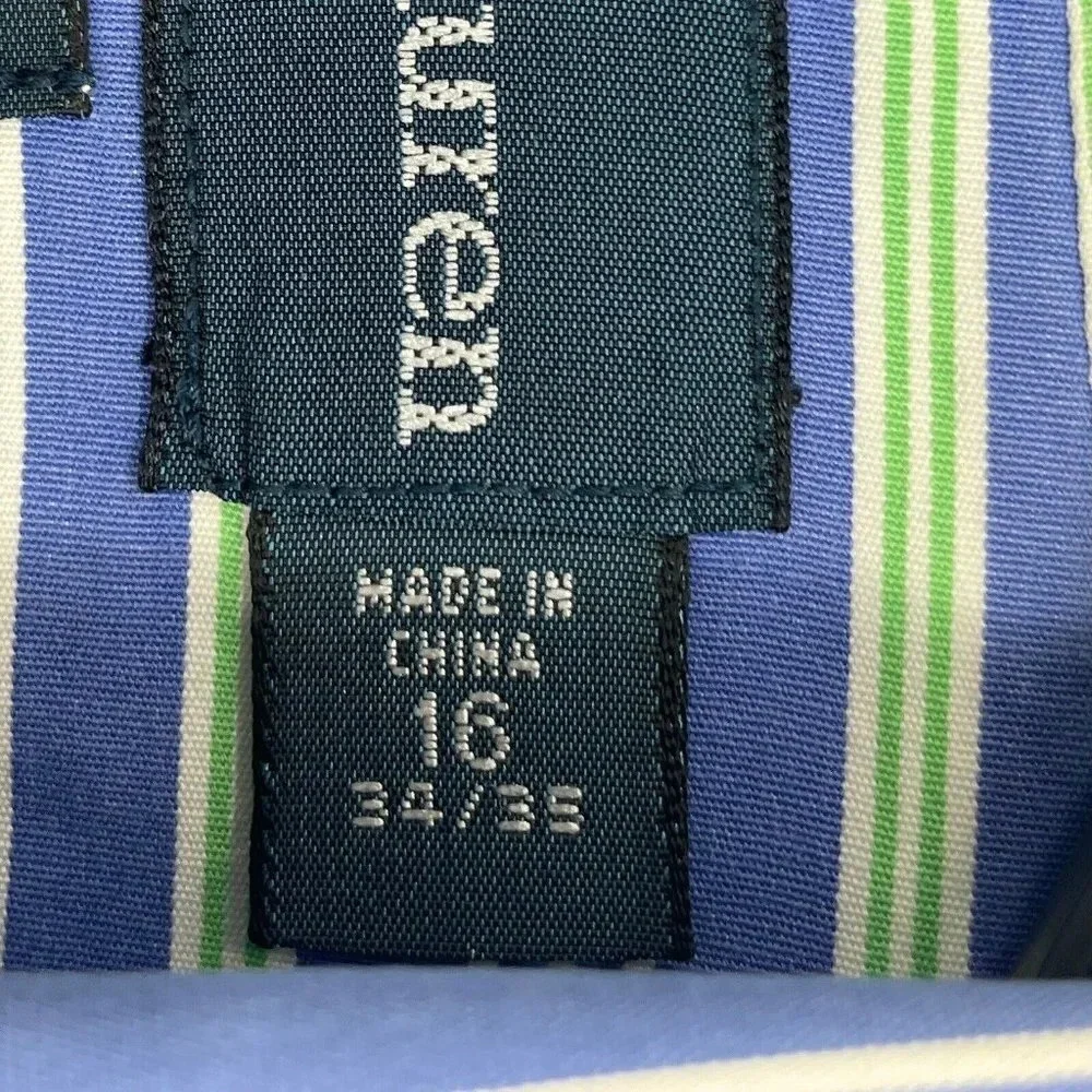 Ralph Lauren Shirt Men’s 16 Blue Green Stripe Custom Fit Button Down Long Sleeve - Picture 5 of 8